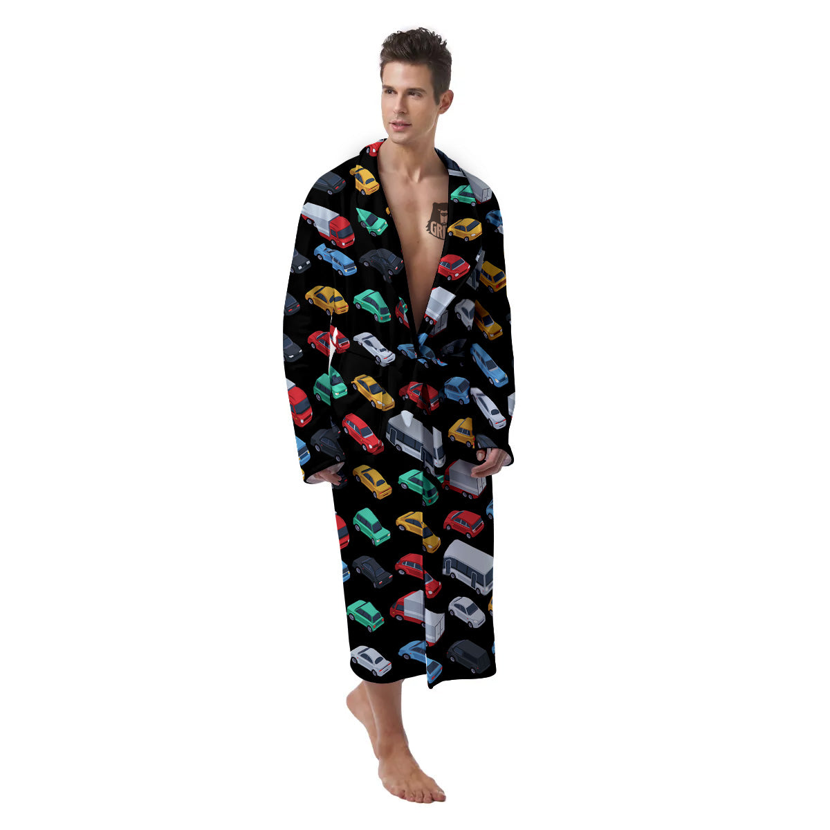Isometric Cars Colorful Print Pattern Men's Robe-grizzshop