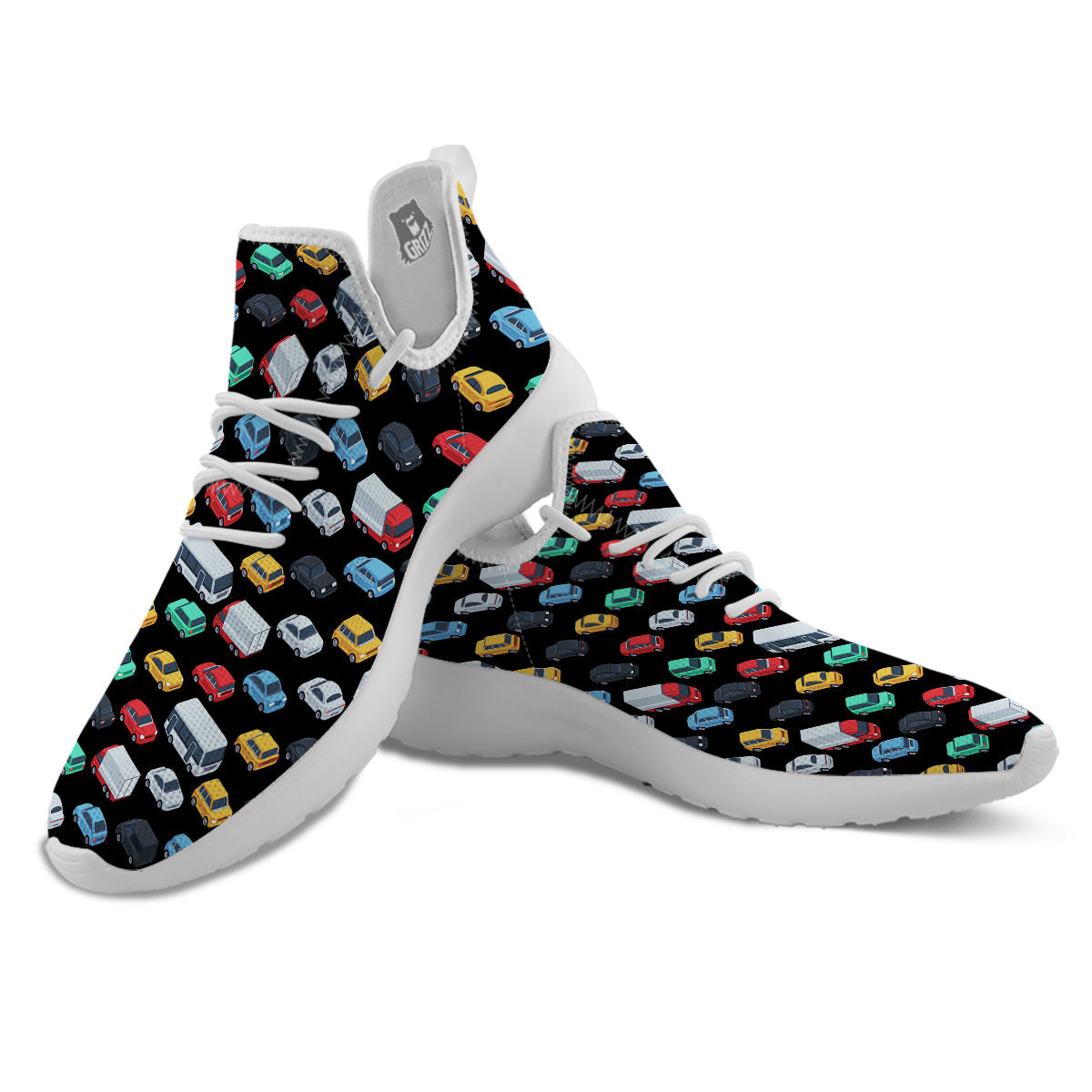 Isometric Cars Colorful Print Pattern White Athletic Shoes-grizzshop