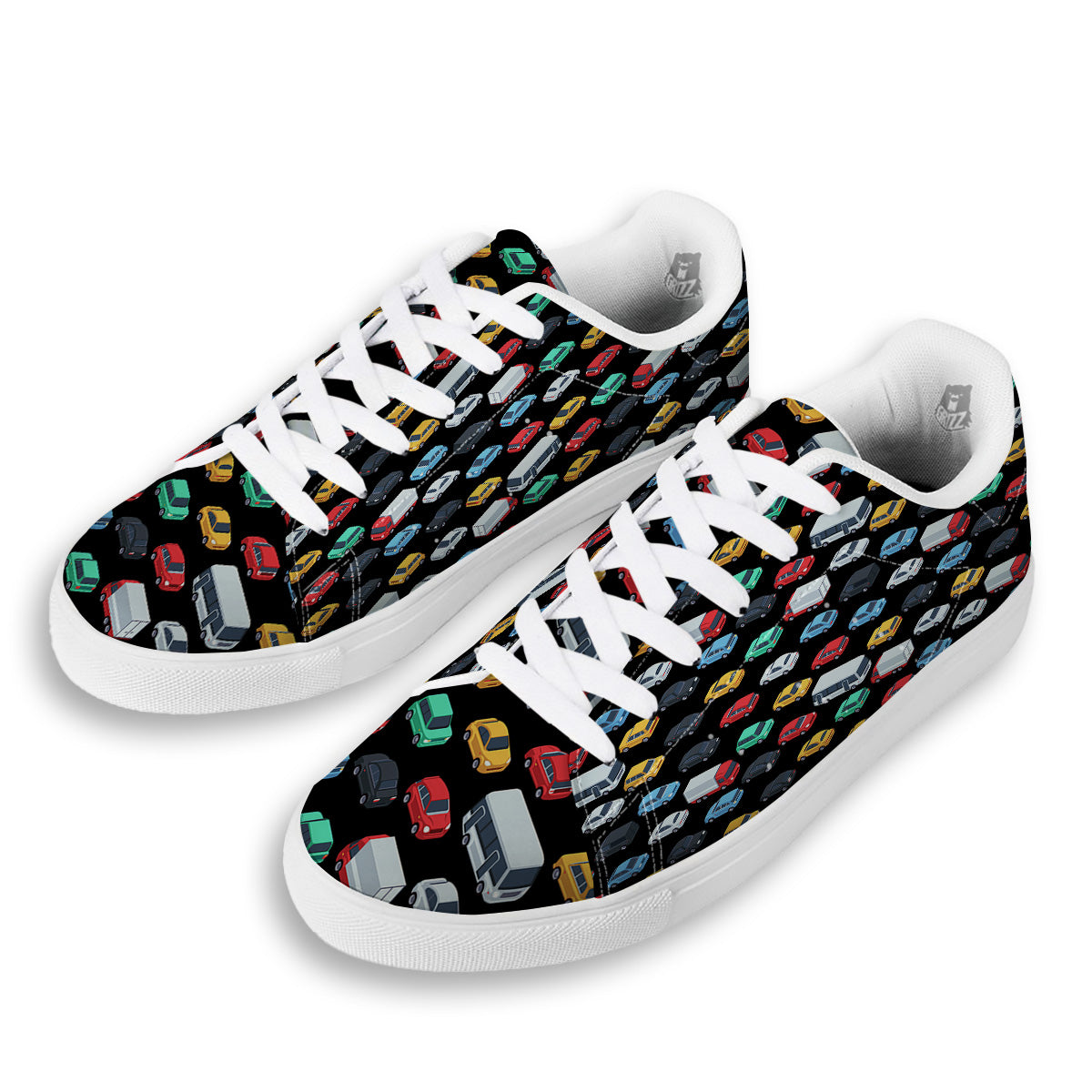 Isometric Cars Colorful Print Pattern White Low Top Sneakers-grizzshop
