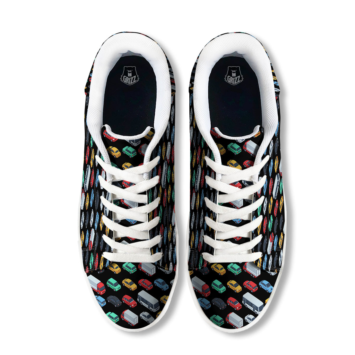Isometric Cars Colorful Print Pattern White Low Top Sneakers-grizzshop