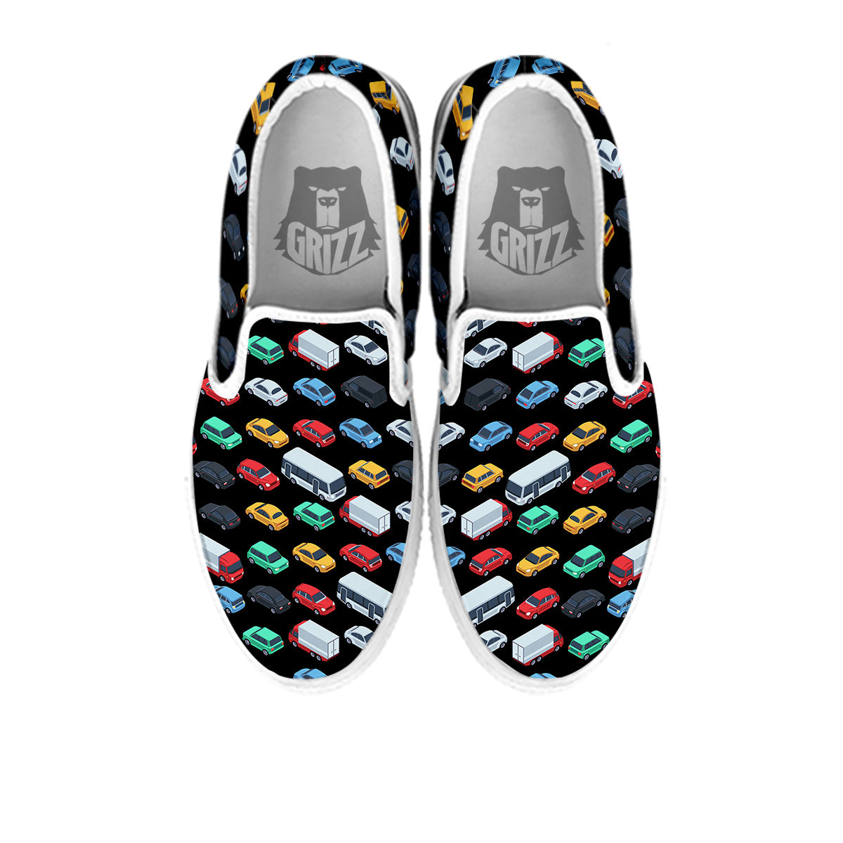 Isometric Cars Colorful Print Pattern White Slip On Shoes-grizzshop
