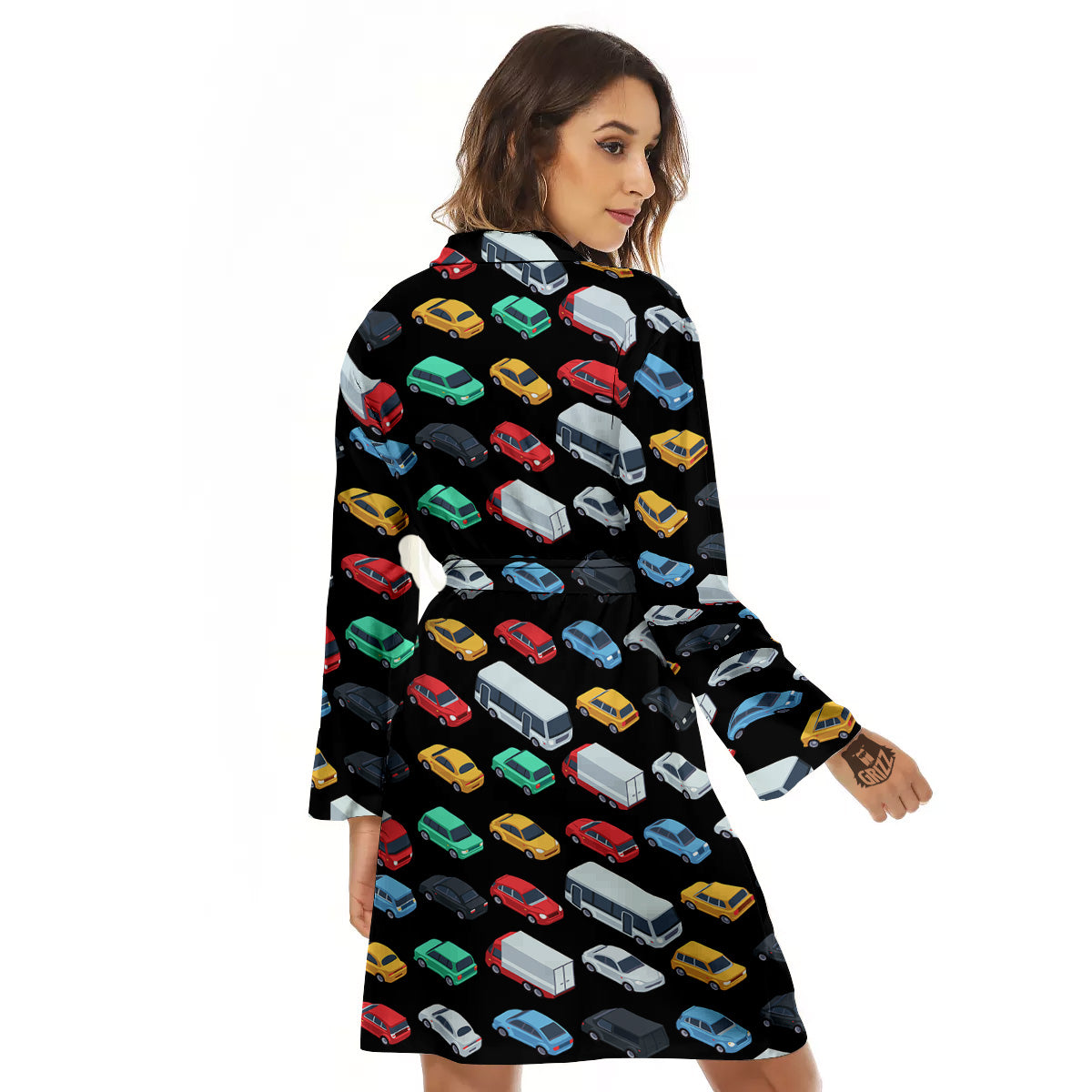 Isometric Cars Colorful Print Pattern Women's Robe-grizzshop