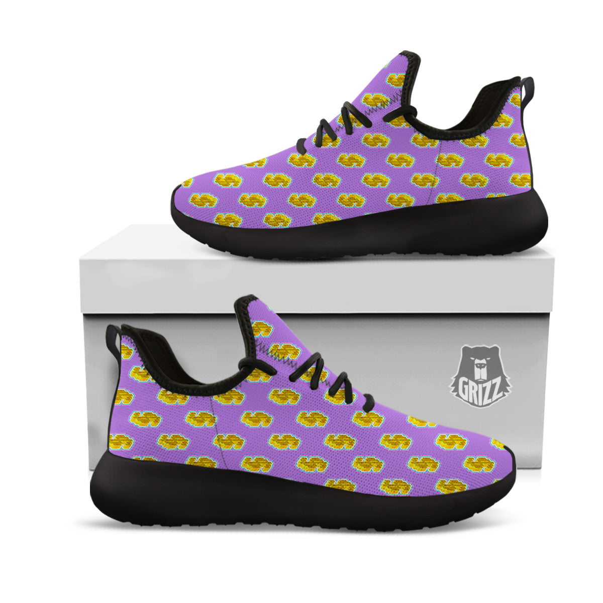 Isometric Gold Dollar Print Pattern Black Athletic Shoes-grizzshop