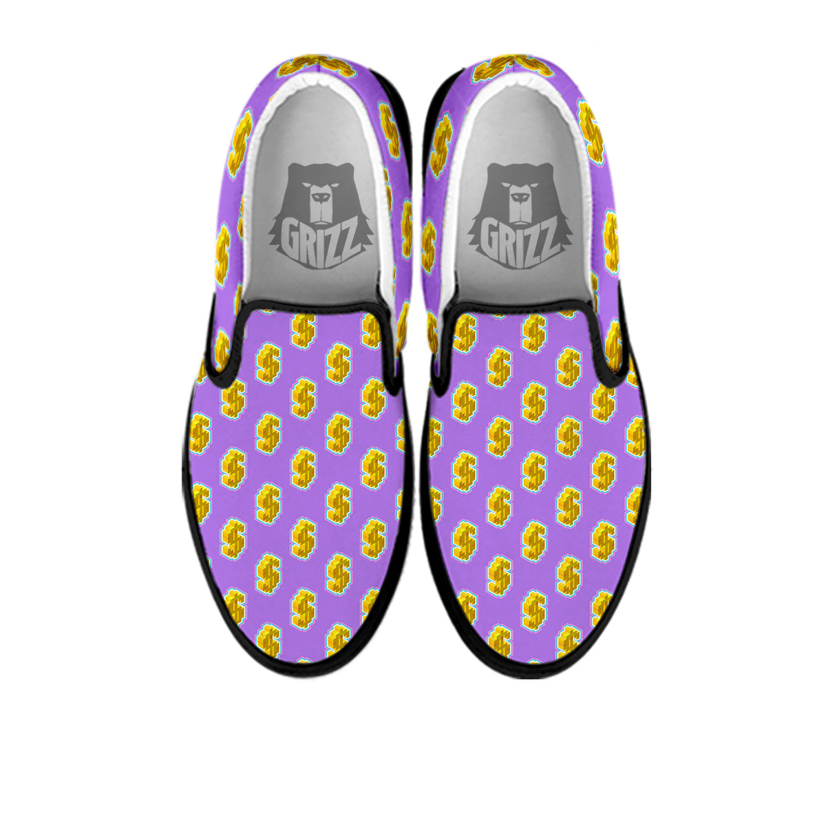 Isometric Gold Dollar Print Pattern Black Slip On Shoes-grizzshop