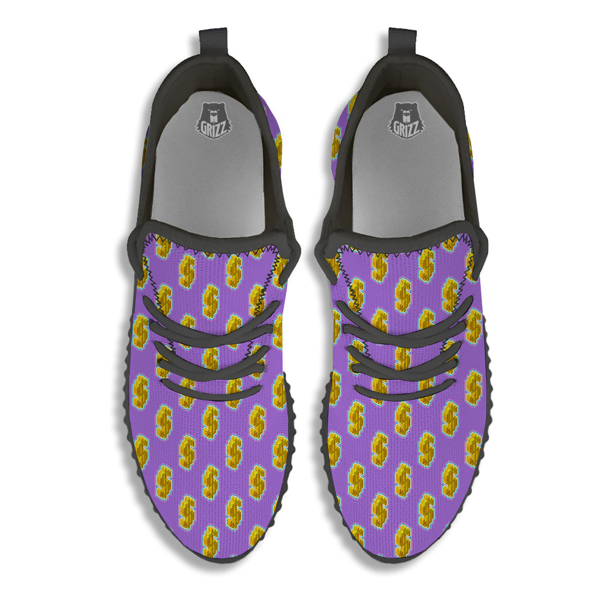 Isometric Gold Dollar Print Pattern Black Walking Shoes-grizzshop