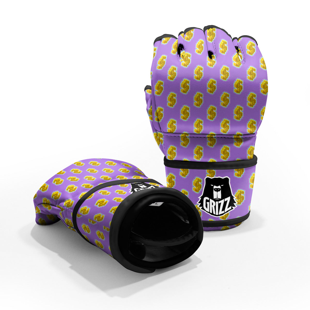 Isometric Gold Dollar Print Pattern MMA Gloves-grizzshop