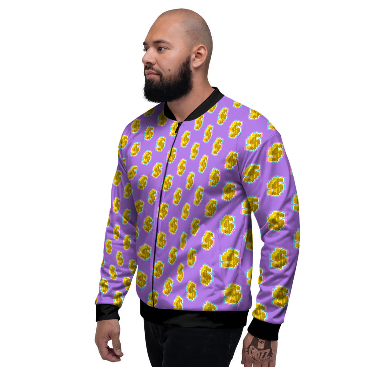 Isometric Gold Dollar Print Pattern Men's Bomber Jacket-grizzshop
