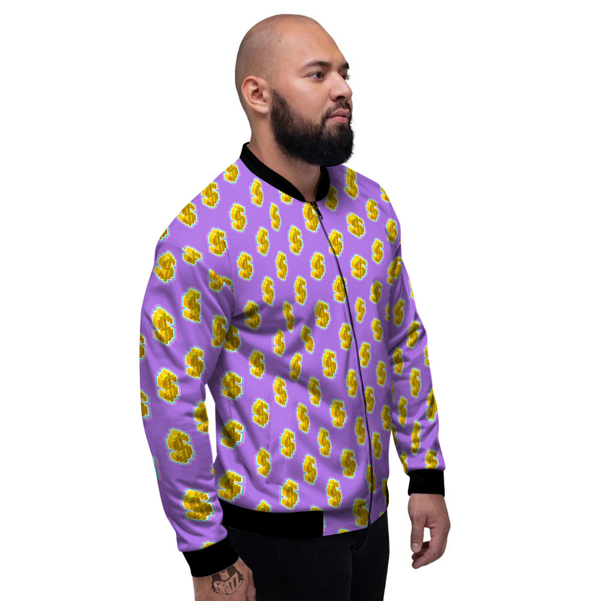Isometric Gold Dollar Print Pattern Men's Bomber Jacket-grizzshop