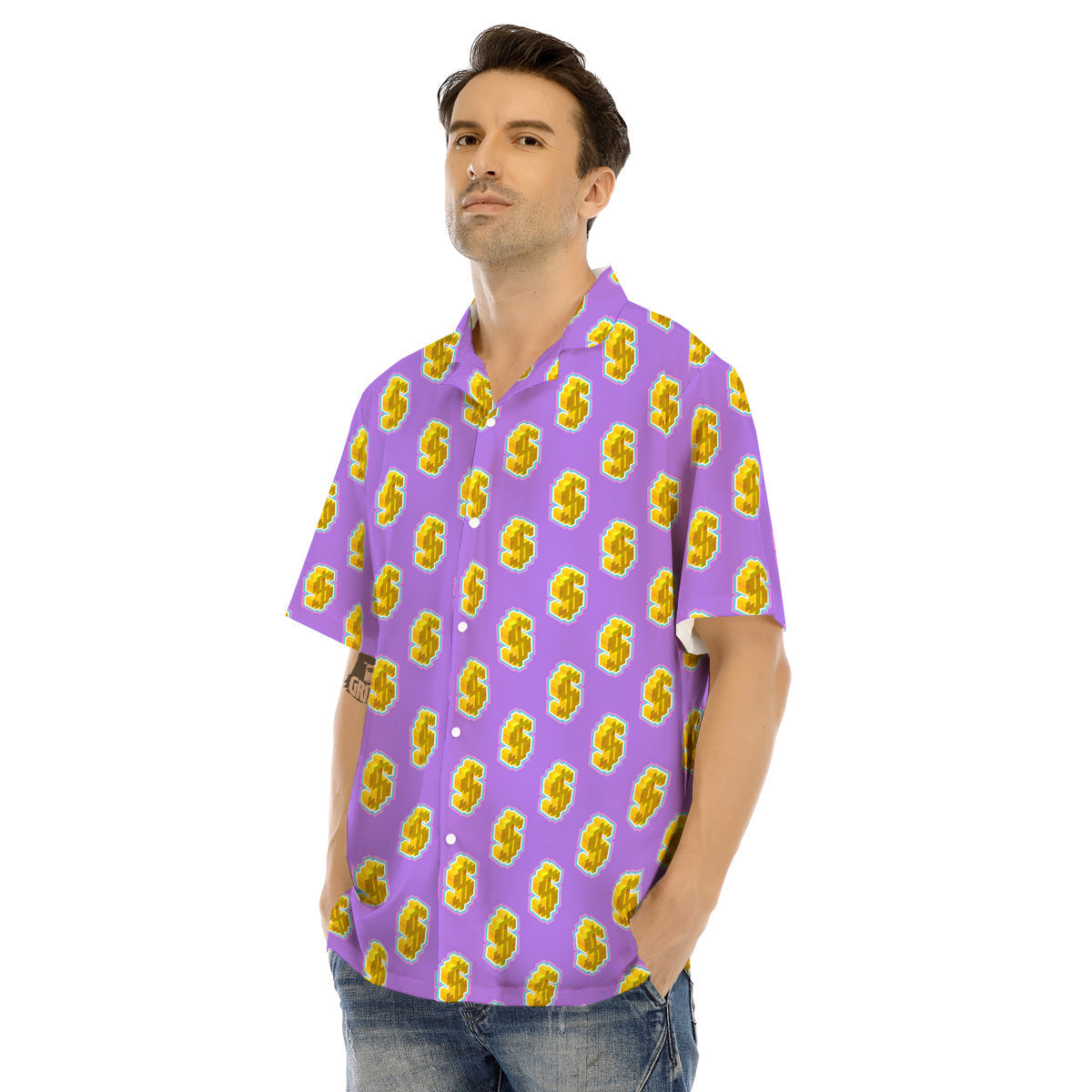 Isometric Gold Dollar Print Pattern Men's Hawaiian Shirt-grizzshop