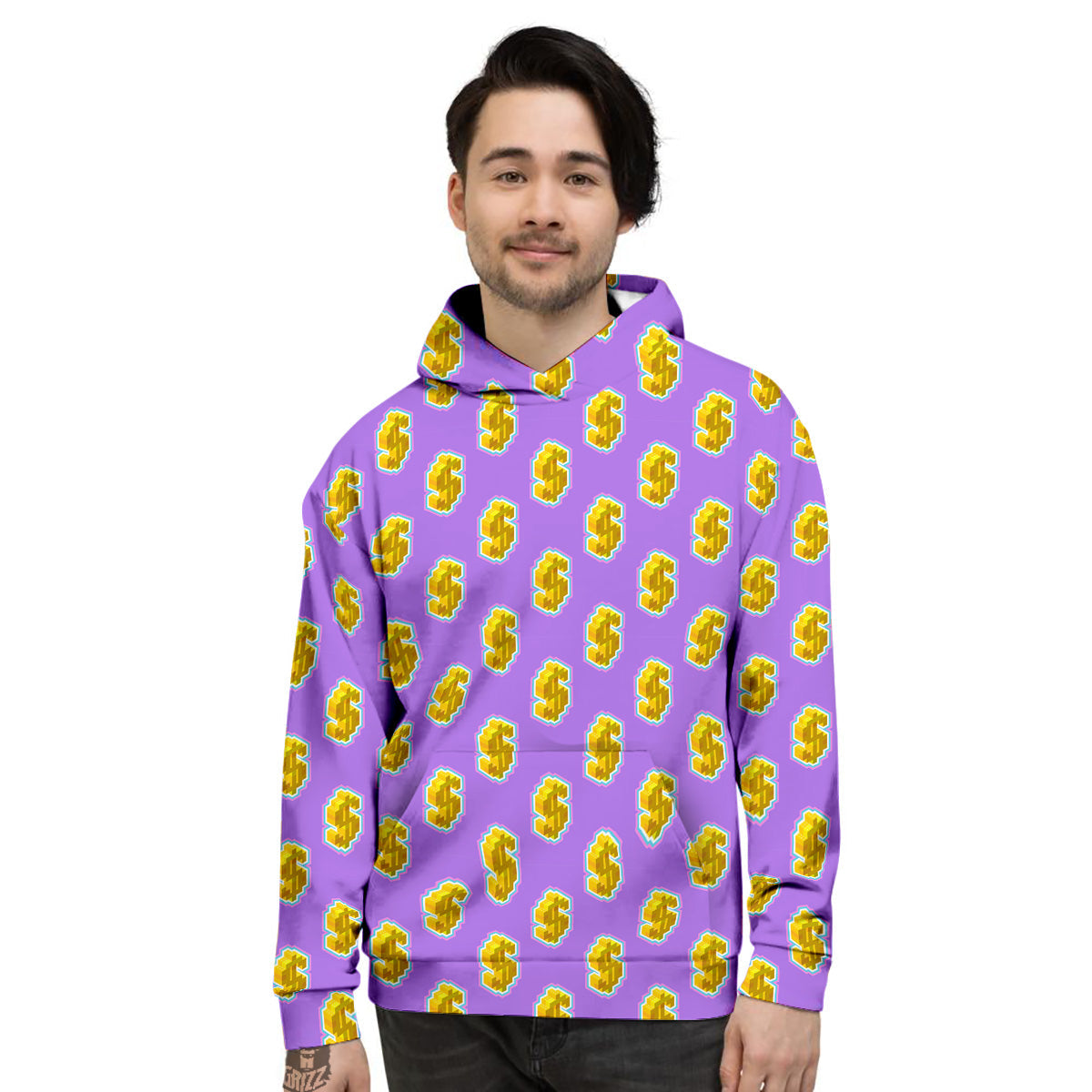Isometric Gold Dollar Print Pattern Men's Hoodie-grizzshop