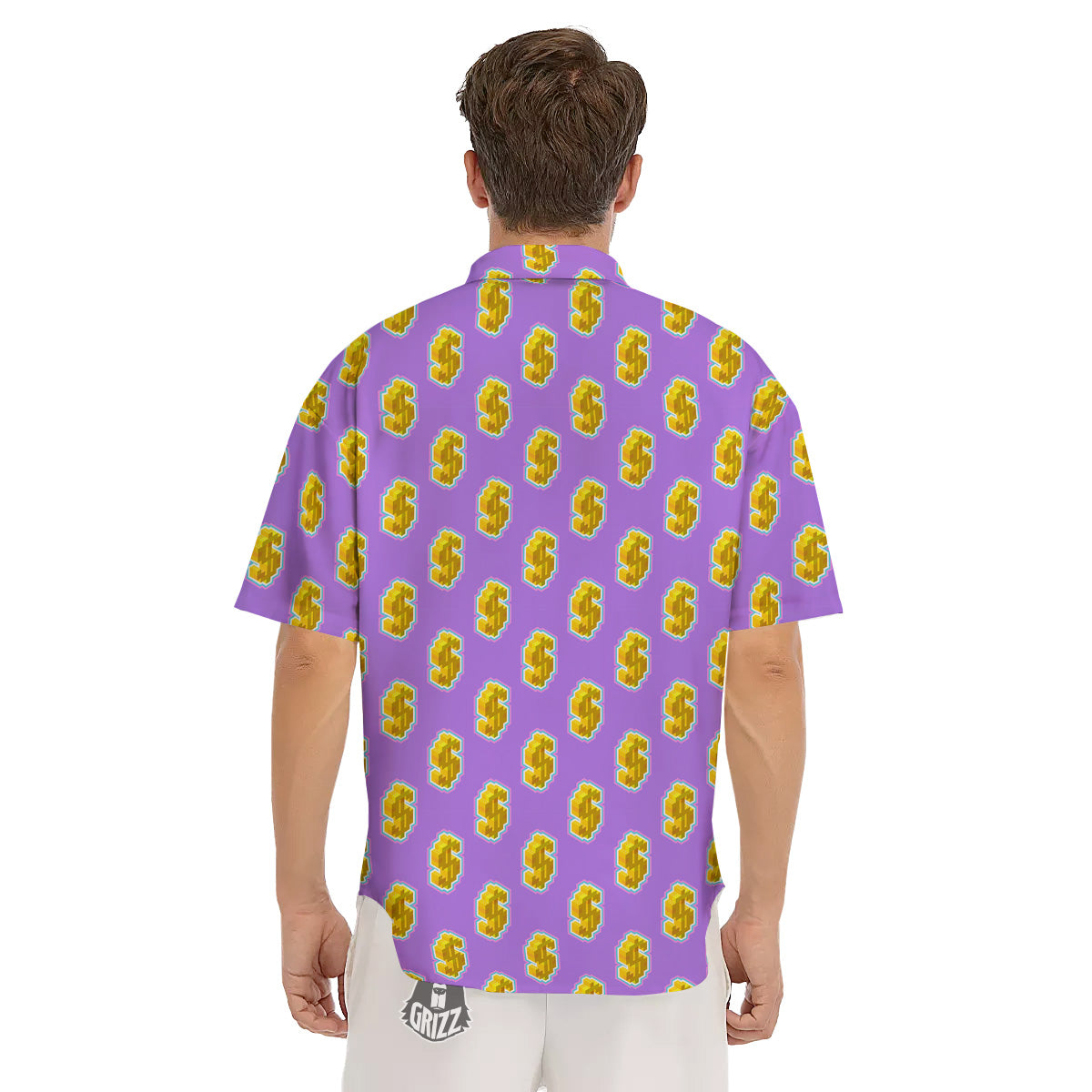 Isometric Gold Dollar Print Pattern Men's Short Sleeve Shirts-grizzshop