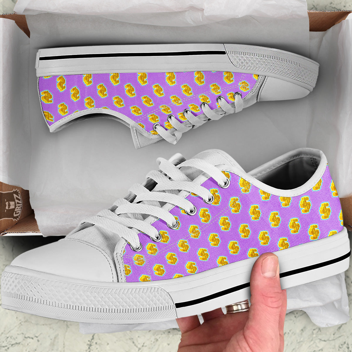 Isometric Gold Dollar Print Pattern White Low Top Shoes-grizzshop