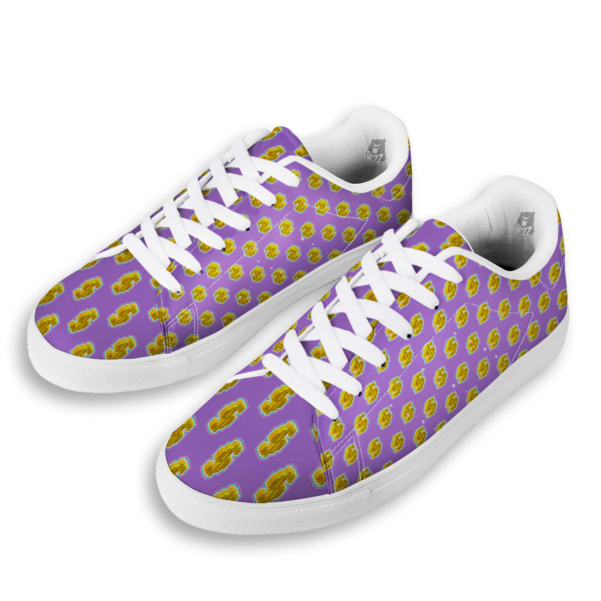 Isometric Gold Dollar Print Pattern White Low Top Sneakers-grizzshop