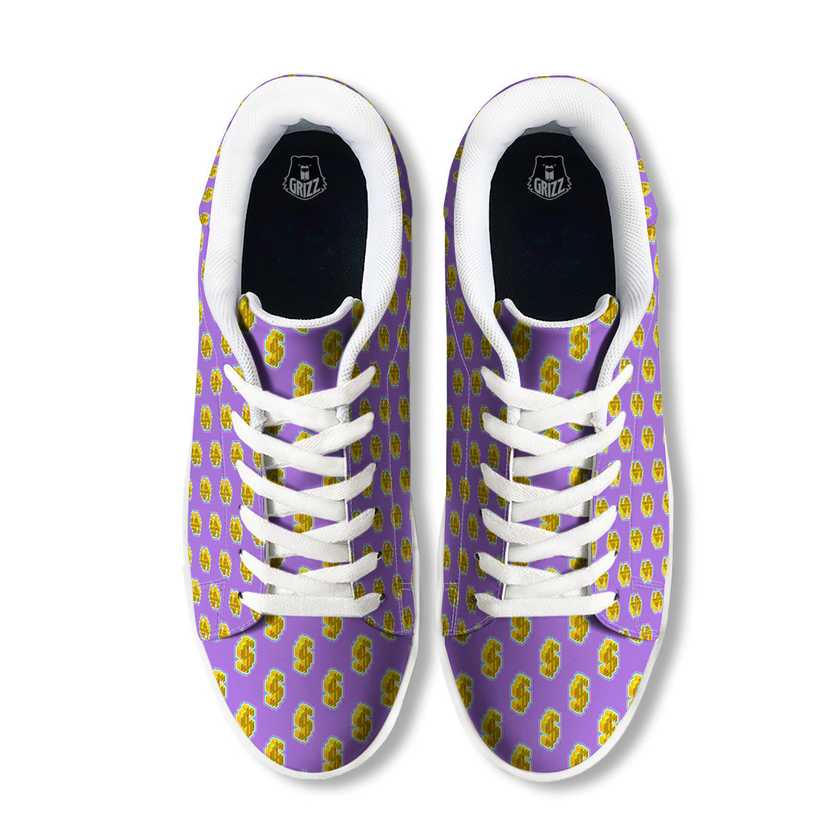 Isometric Gold Dollar Print Pattern White Low Top Sneakers-grizzshop