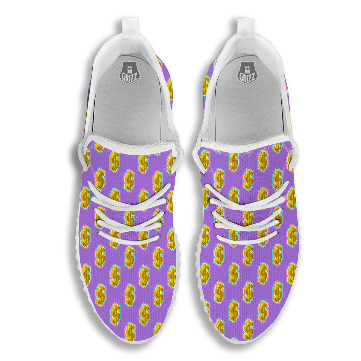 Isometric Gold Dollar Print Pattern White Walking Shoes-grizzshop