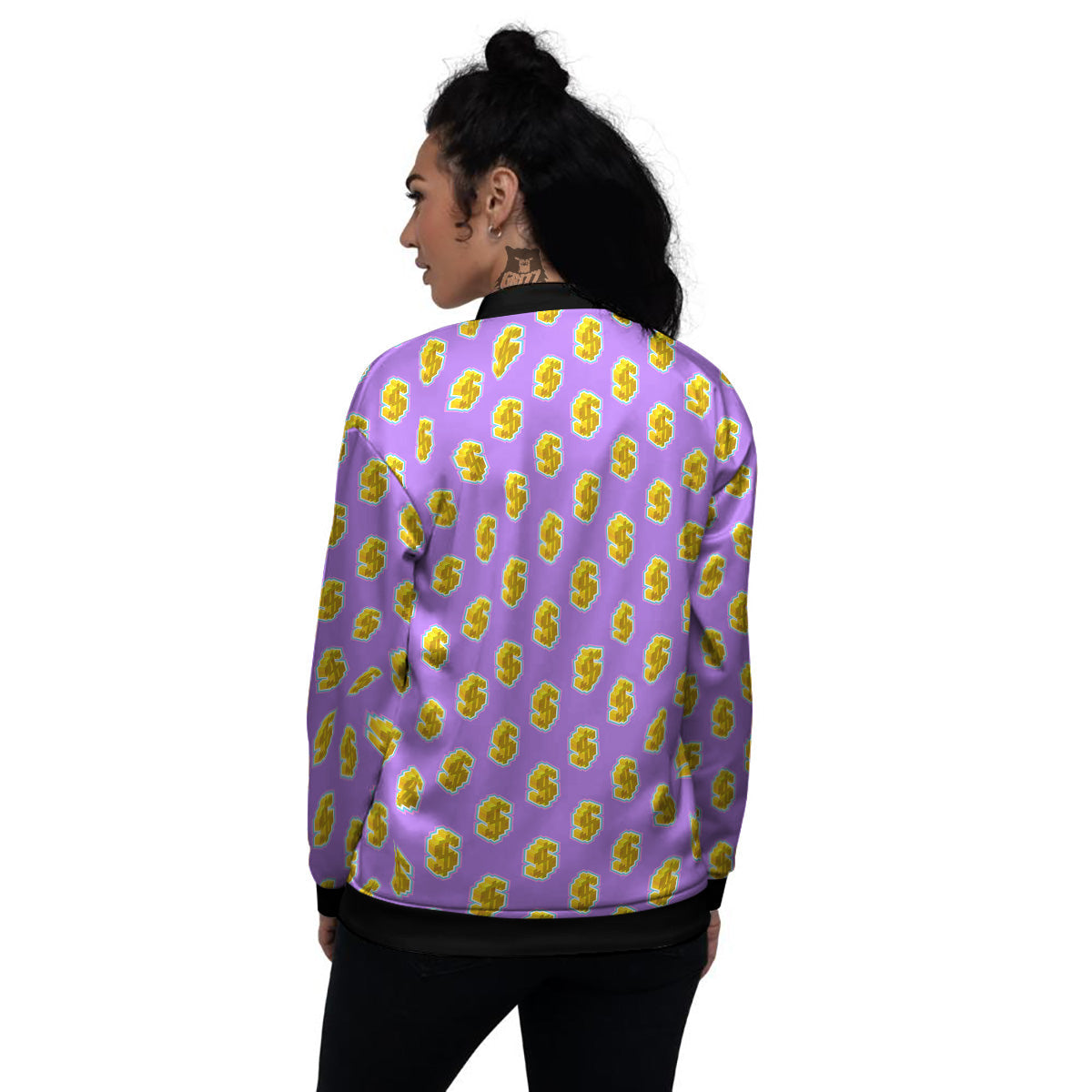 Isometric Gold Dollar Print Pattern Women's Bomber Jacket-grizzshop