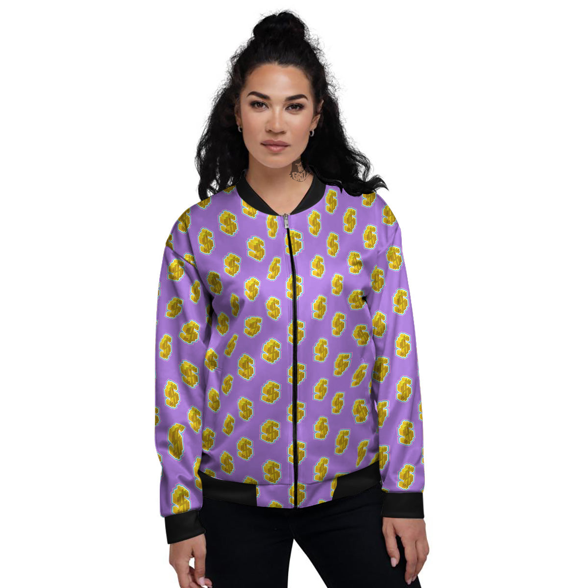 Isometric Gold Dollar Print Pattern Women's Bomber Jacket-grizzshop