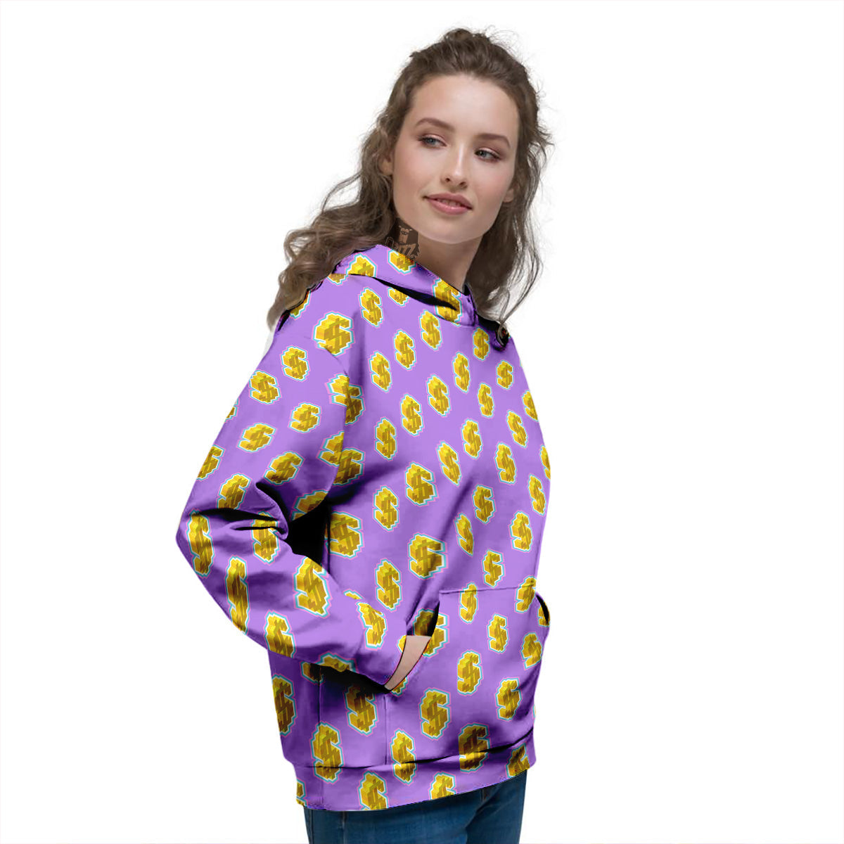 Isometric Gold Dollar Print Pattern Women's Hoodie-grizzshop