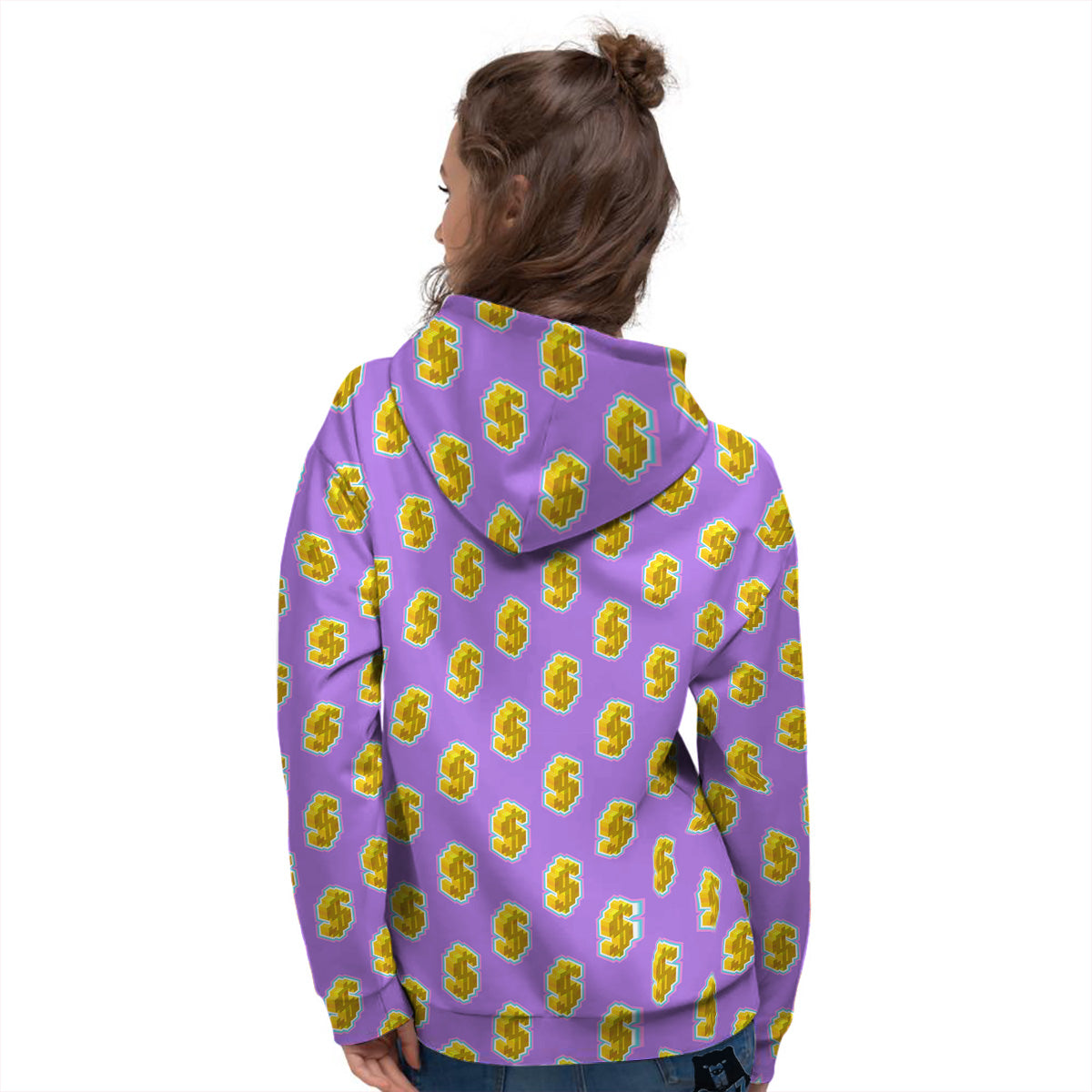 Isometric Gold Dollar Print Pattern Women's Hoodie-grizzshop