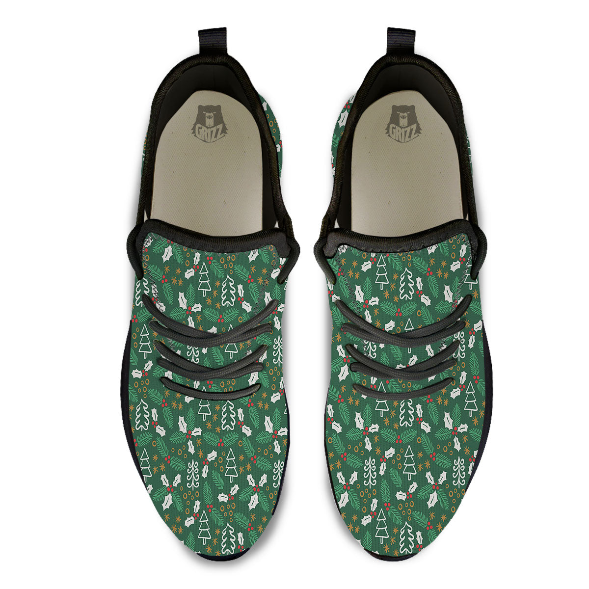 Ivy Leaf Christmas Print Pattern Black Athletic Shoes-grizzshop