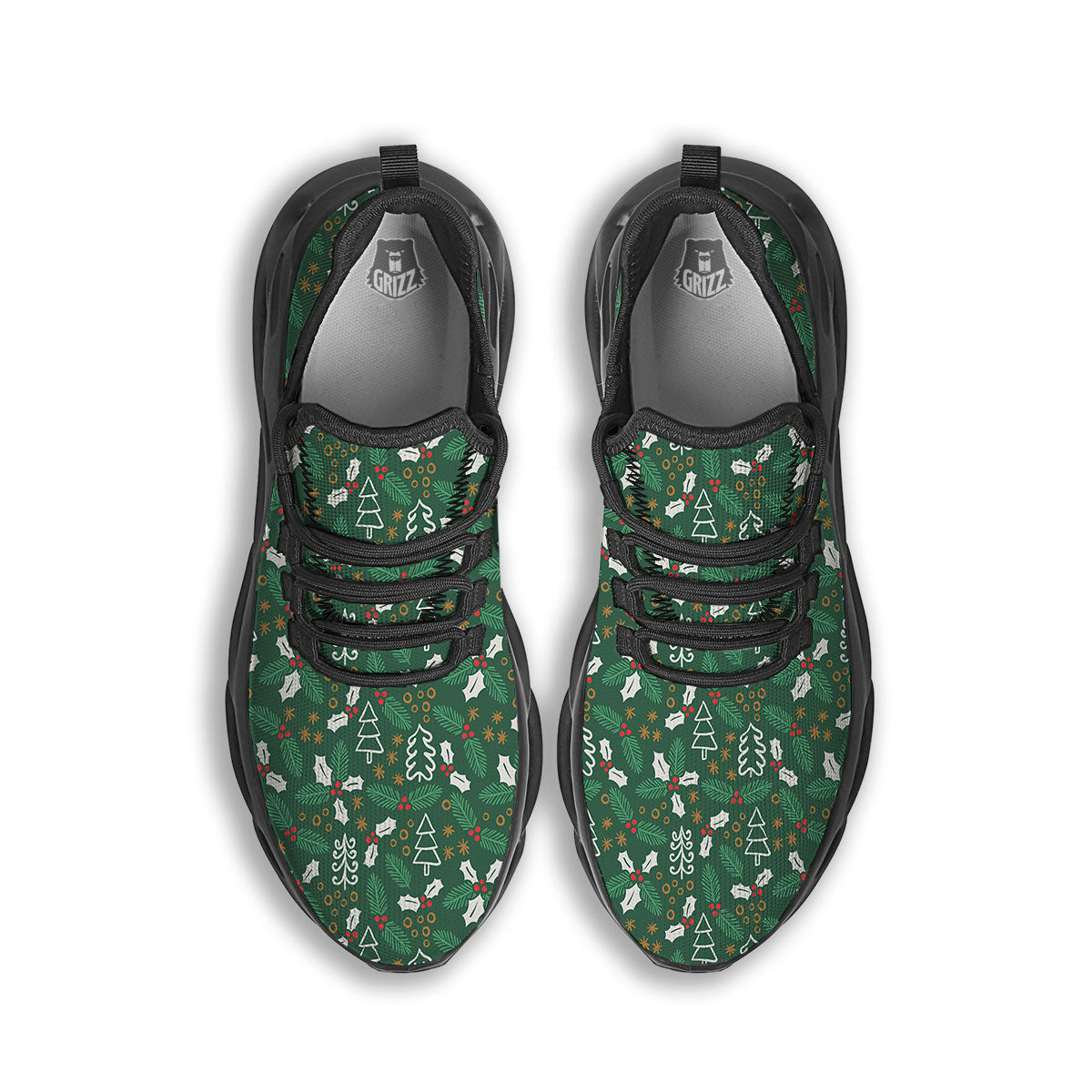 Ivy Leaf Christmas Print Pattern Black Running Shoes-grizzshop