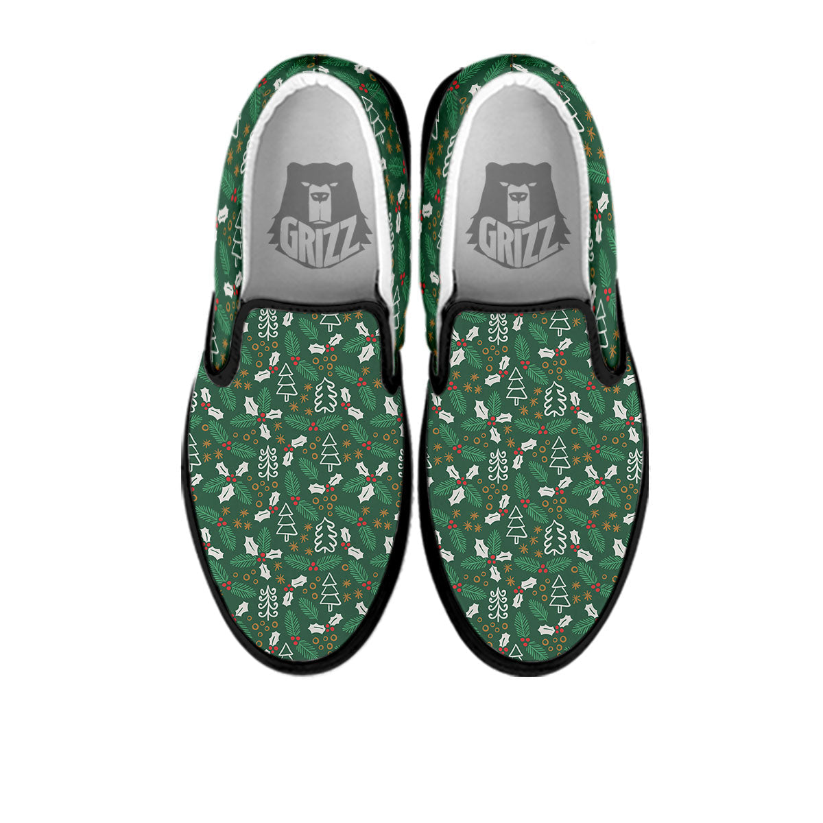Ivy Leaf Christmas Print Pattern Black Slip On Shoes-grizzshop