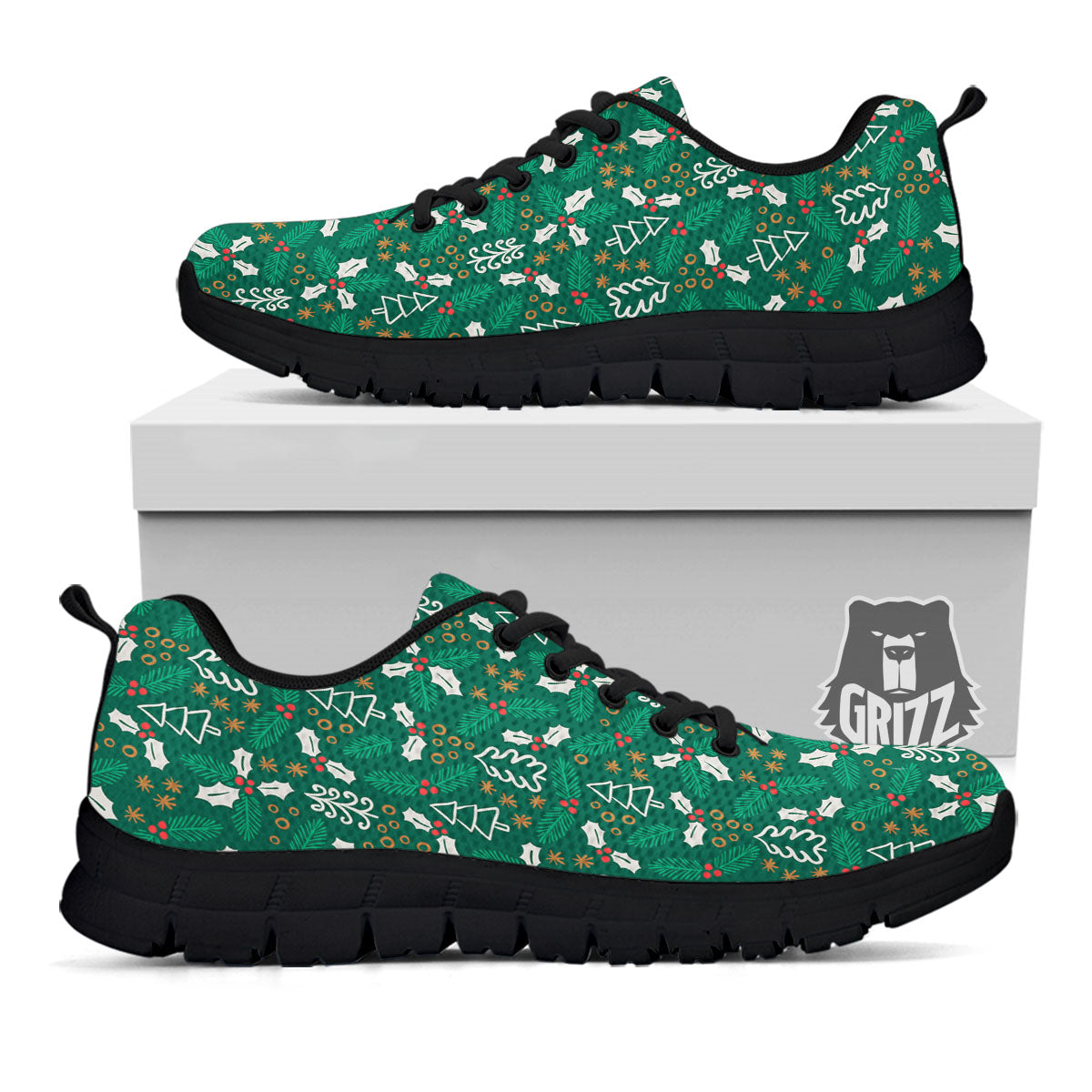 Ivy Leaf Christmas Print Pattern Black Sneaker-grizzshop