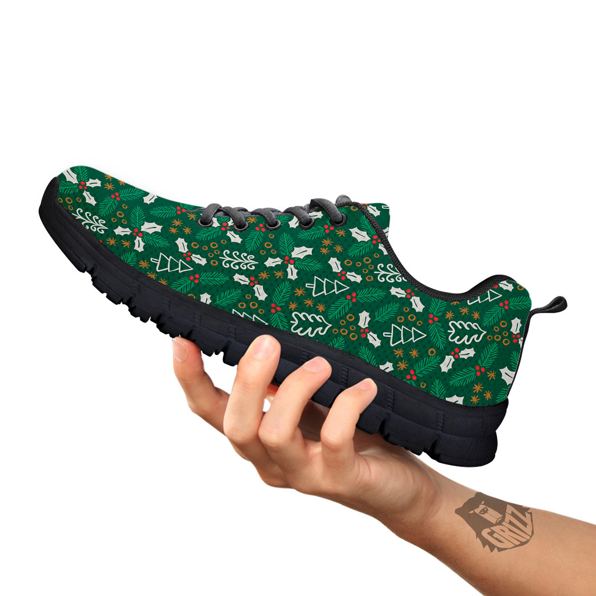 Ivy Leaf Christmas Print Pattern Black Sneaker-grizzshop