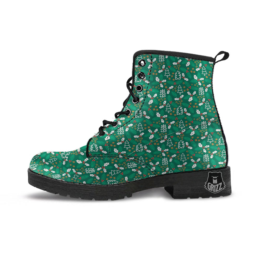 Ivy Leaf Christmas Print Pattern Leather Boots-grizzshop