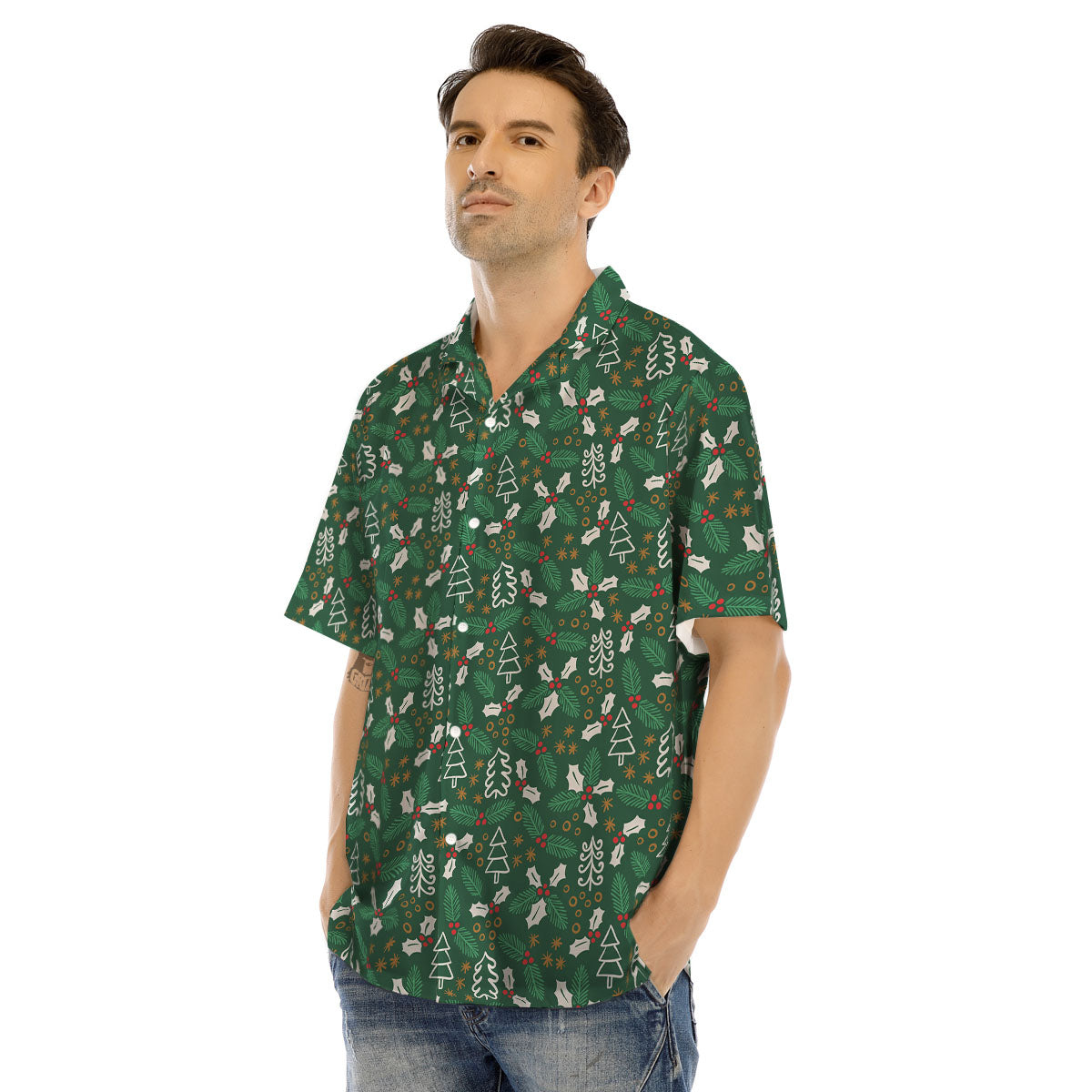 Ivy Leaf Christmas Print Pattern Men's Hawaiian Shirt-grizzshop
