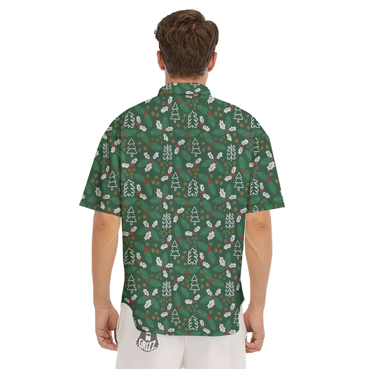 Ivy Leaf Christmas Print Pattern Men's Short Sleeve Shirts-grizzshop