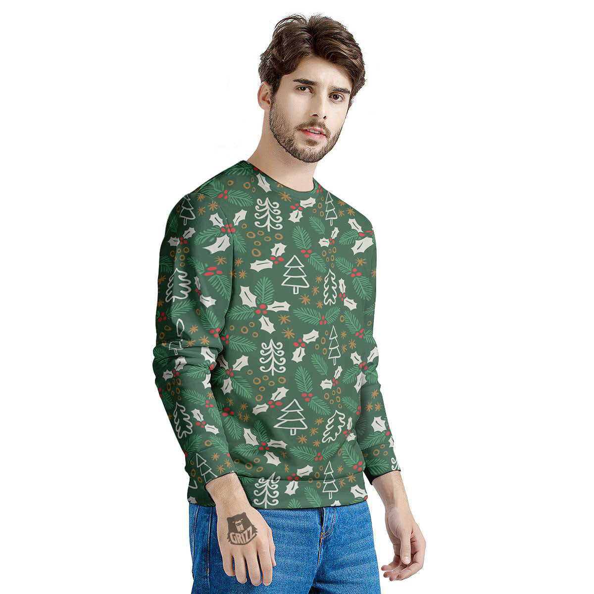 Ivy Leaf Christmas Print Pattern Men's Sweatshirt-grizzshop