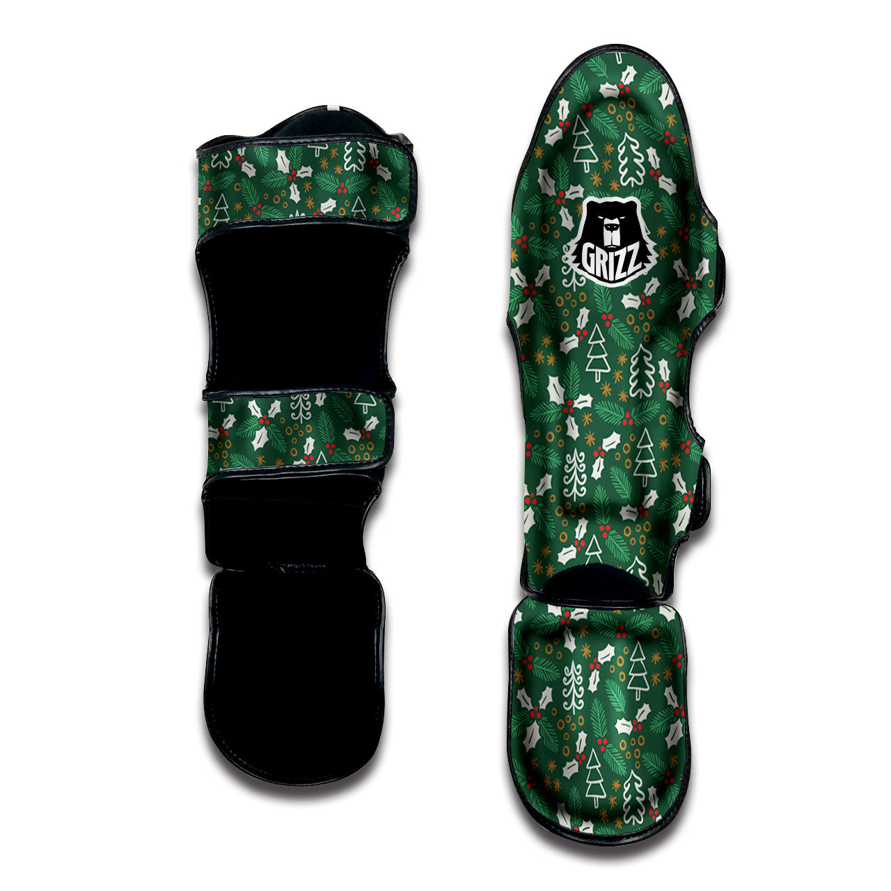 Ivy Leaf Christmas Print Pattern Muay Thai Shin Guards-grizzshop