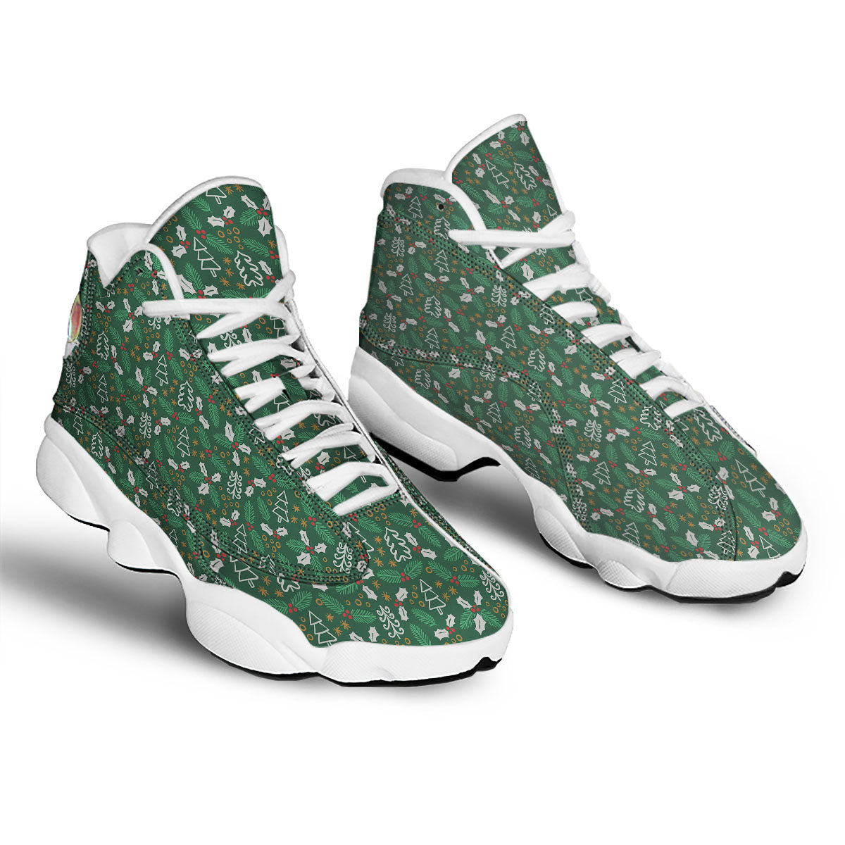 Ivy Leaf Christmas Print Pattern White Basketball Shoes-grizzshop