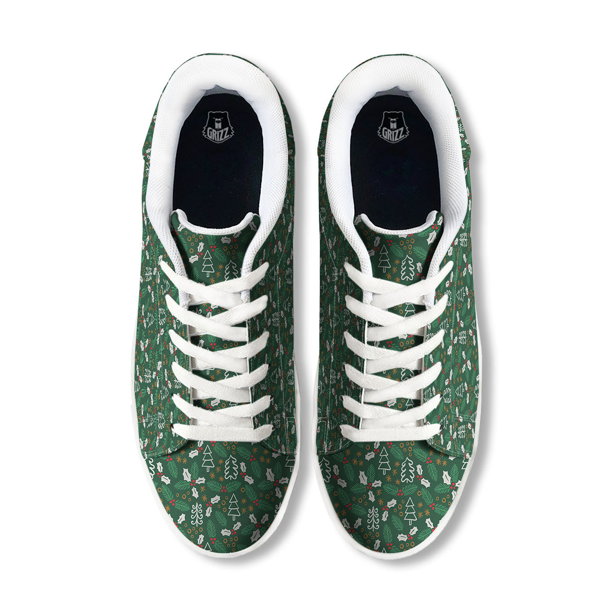Ivy Leaf Christmas Print Pattern White Low Top Sneakers-grizzshop