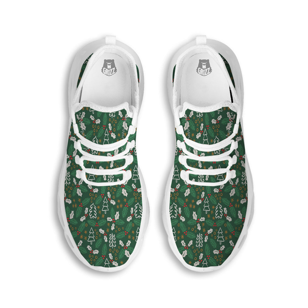 Ivy Leaf Christmas Print Pattern White Running Shoes-grizzshop