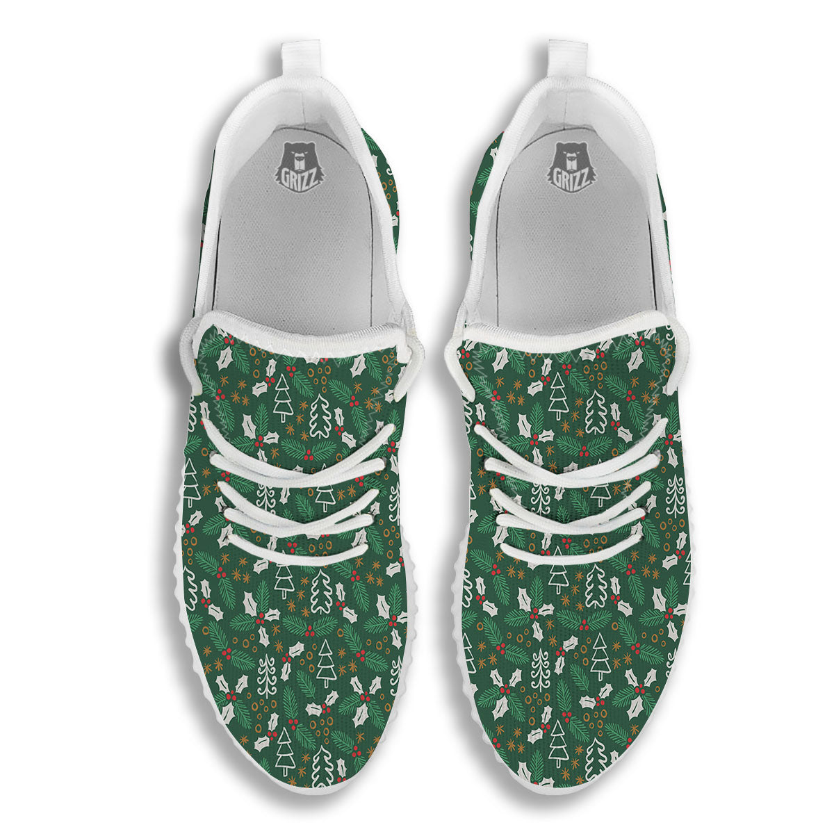 Ivy Leaf Christmas Print Pattern White Walking Shoes-grizzshop