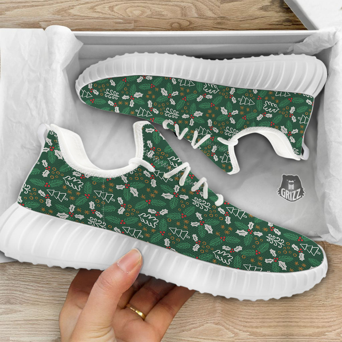 Ivy Leaf Christmas Print Pattern White Walking Shoes-grizzshop