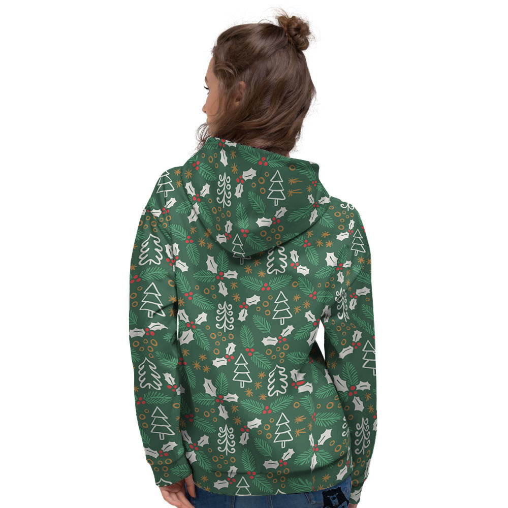 Ivy Leaf Christmas Print Pattern Women's Hoodie-grizzshop