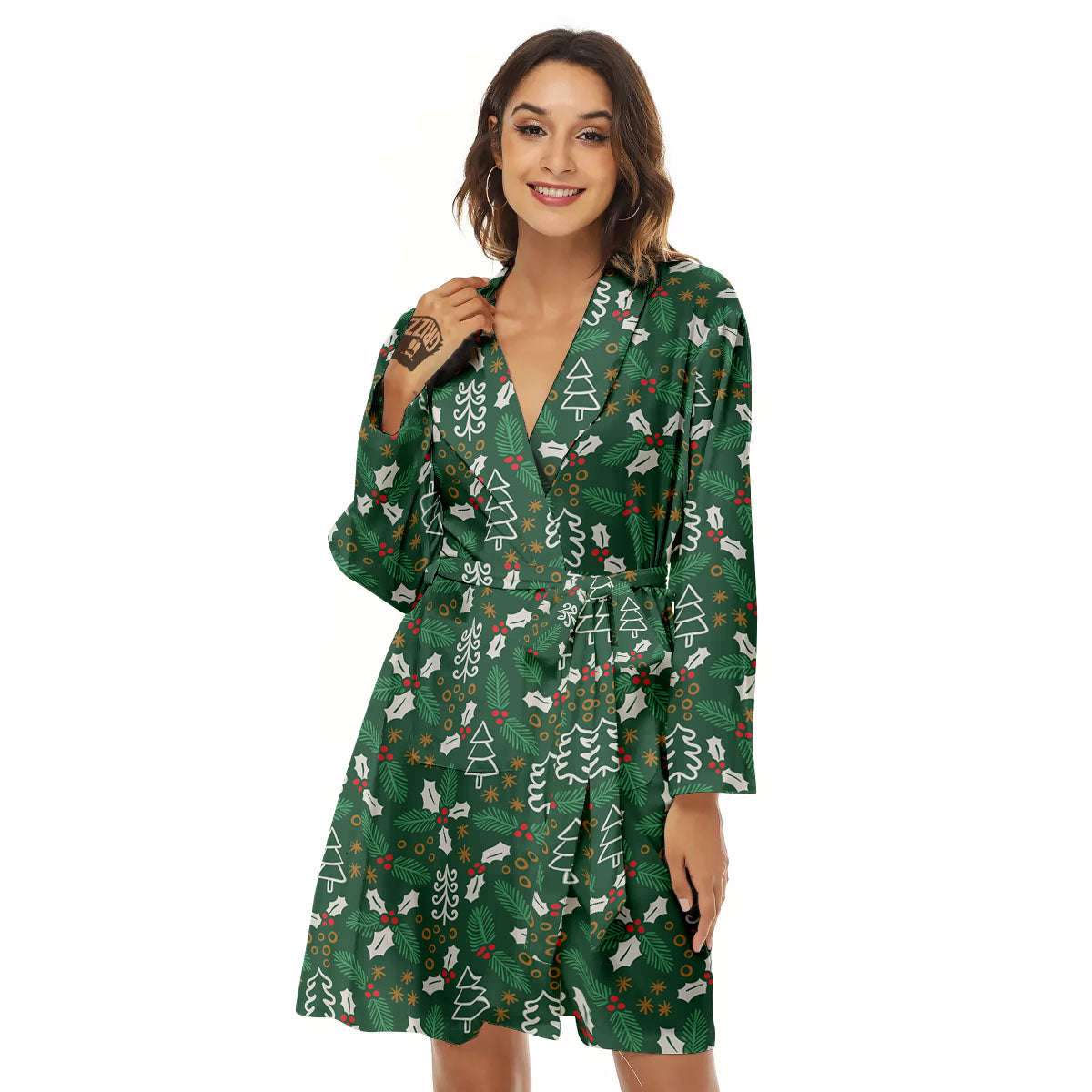 Ivy Leaf Christmas Print Pattern Women's Robe-grizzshop