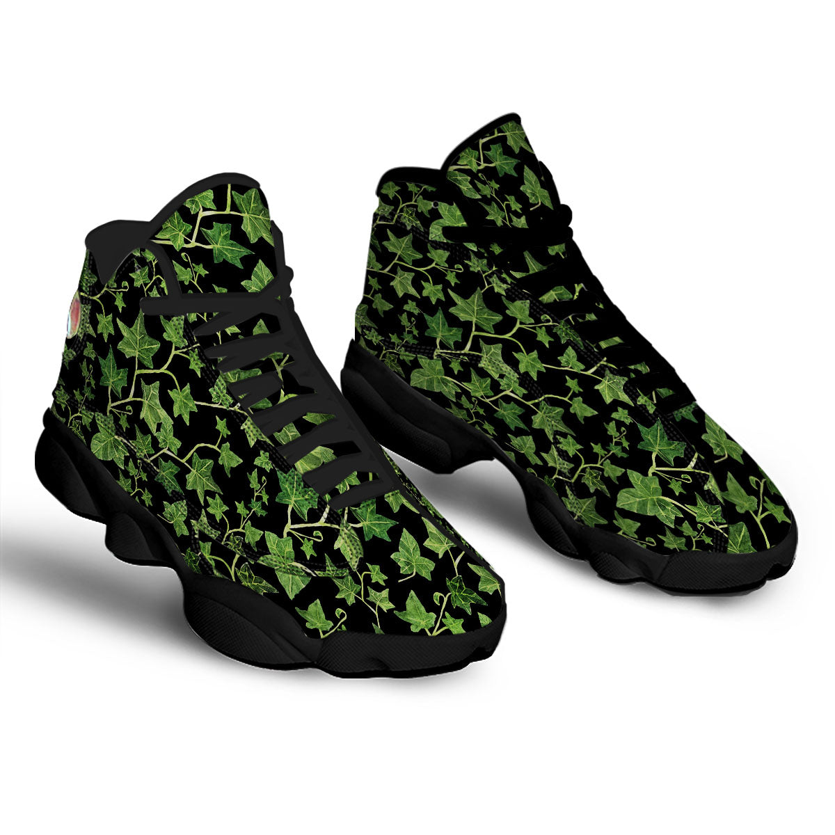 Ivy Leaf Green Print Black Basketball Shoes-grizzshop