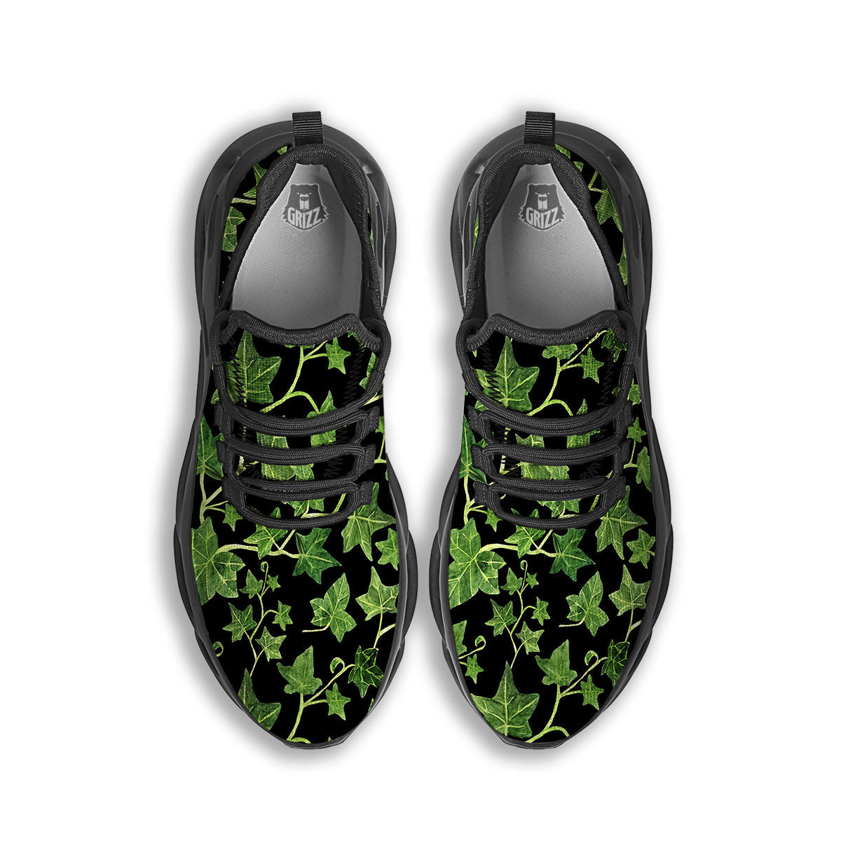 Ivy Leaf Green Print Black Running Shoes-grizzshop