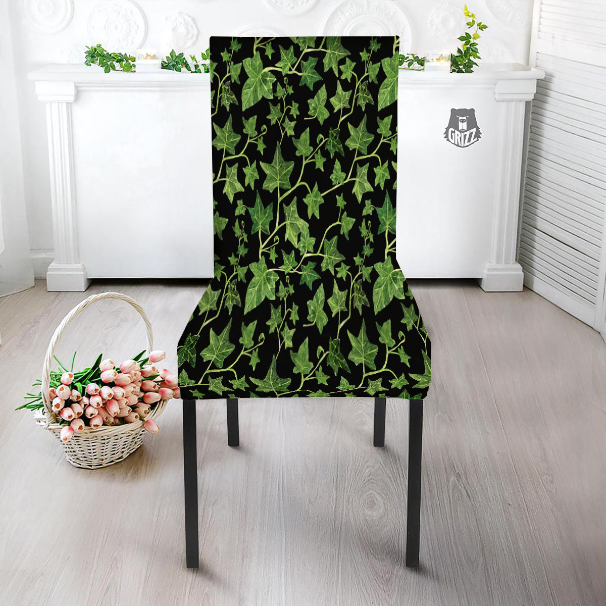 Ivy Leaf Green Print Dining Chair Slipcover-grizzshop