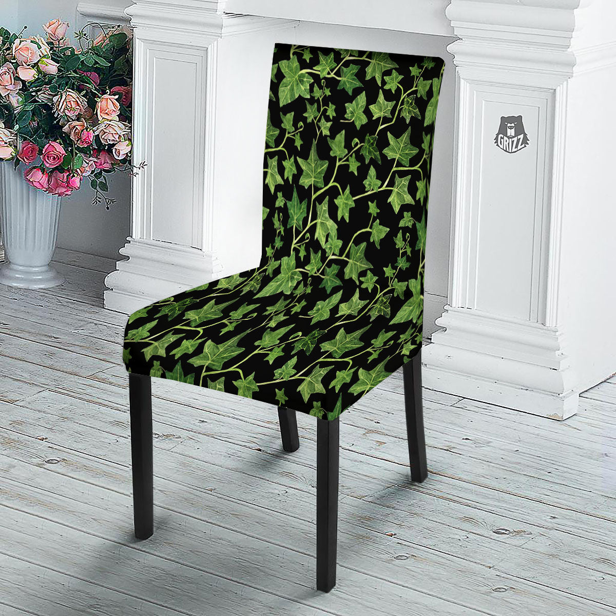 Ivy Leaf Green Print Dining Chair Slipcover-grizzshop