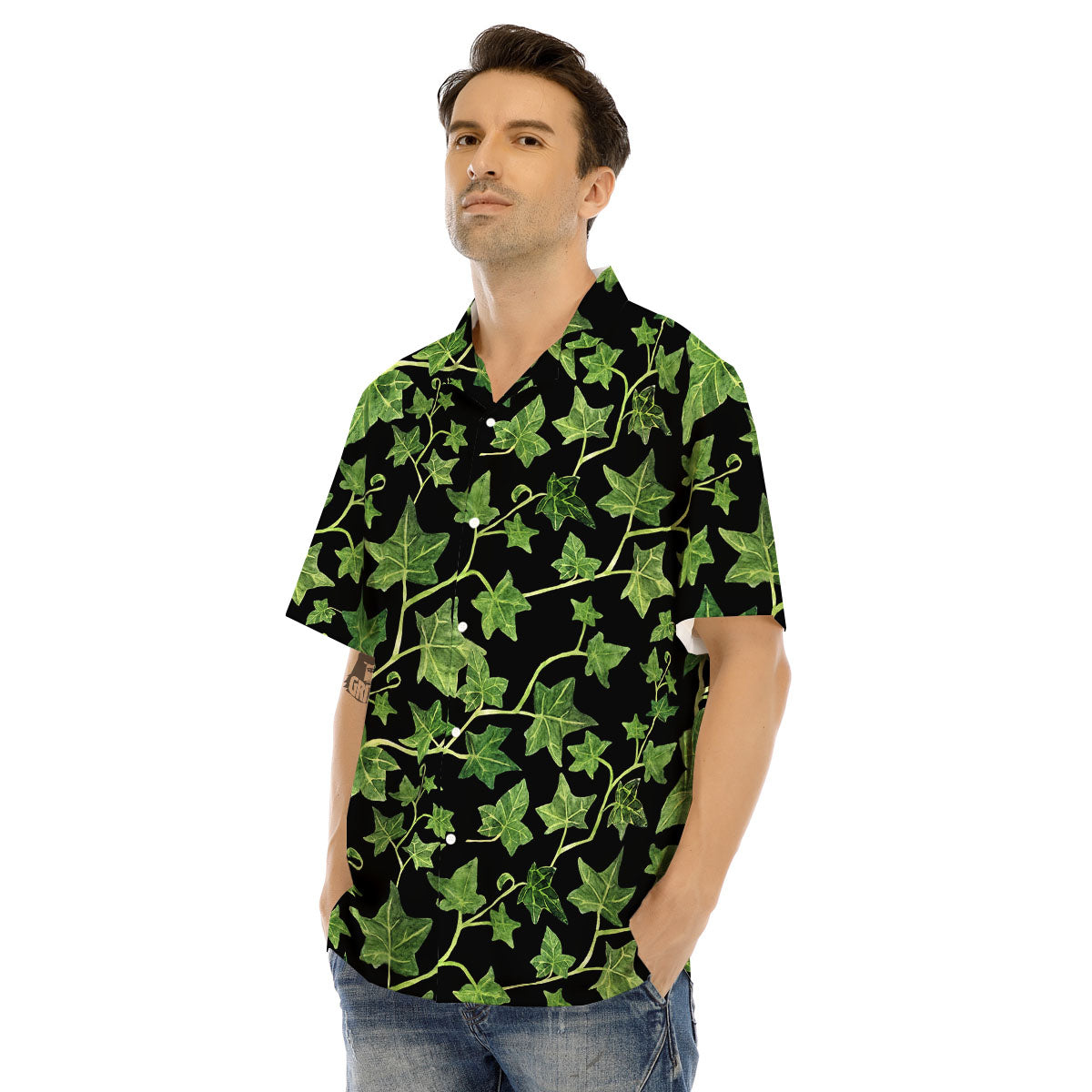 Ivy Leaf Green Print Men's Hawaiian Shirt-grizzshop