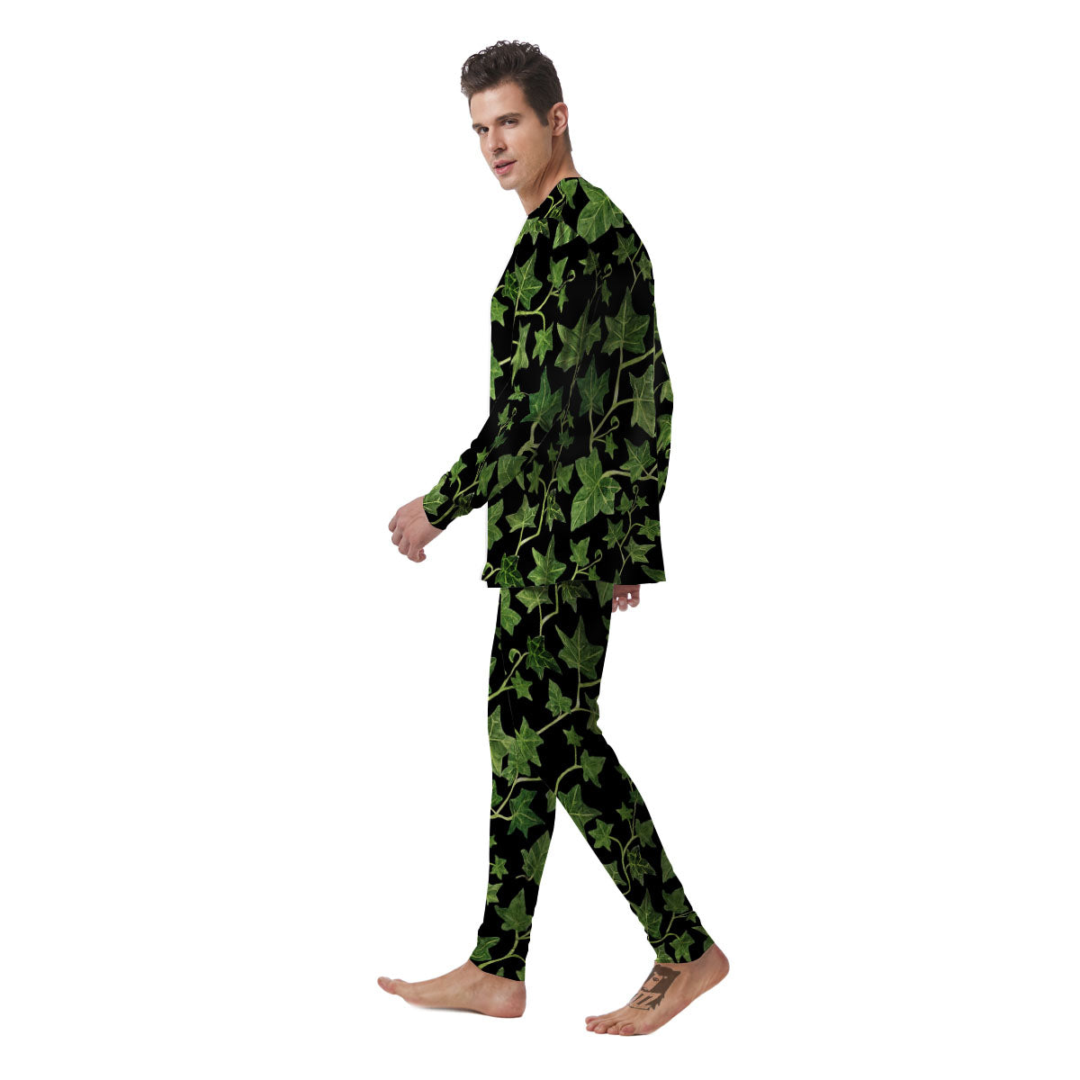Ivy Leaf Green Print Men's Pajamas-grizzshop