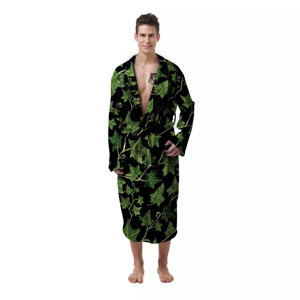 Ivy Leaf Green Print Men's Robe-grizzshop