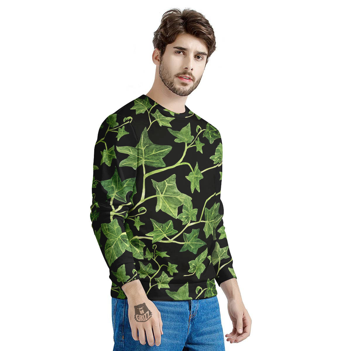 Ivy Leaf Green Print Men's Sweatshirt-grizzshop
