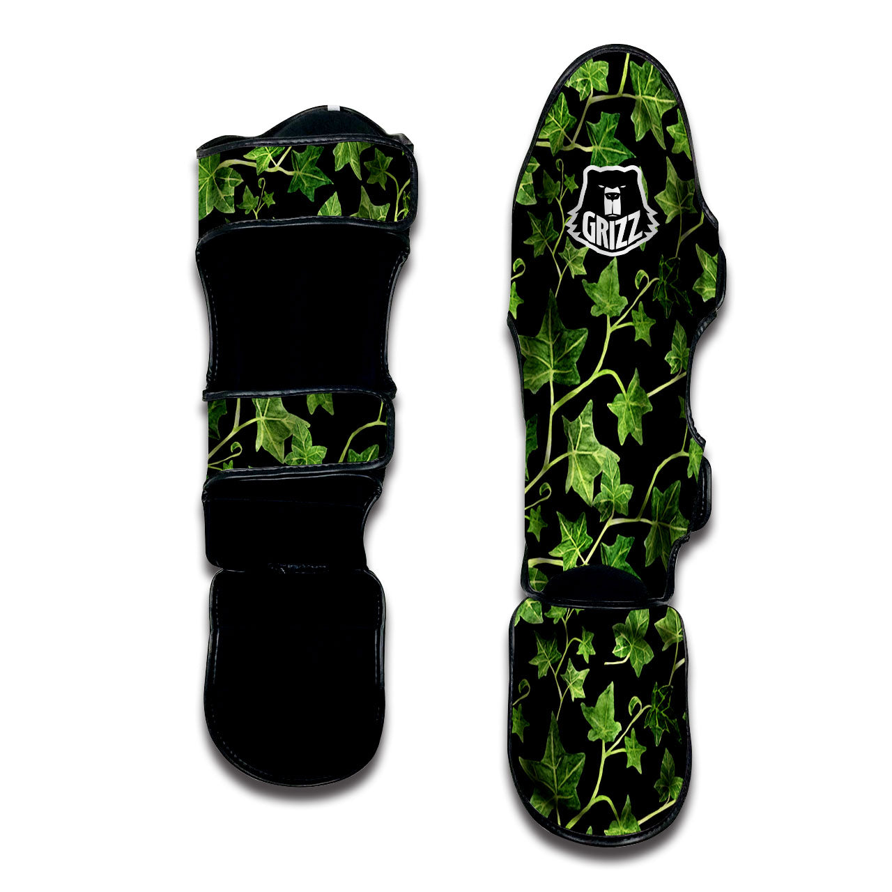 Ivy Leaf Green Print Muay Thai Shin Guards-grizzshop