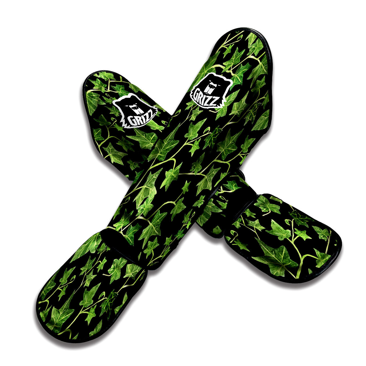 Ivy Leaf Green Print Muay Thai Shin Guards-grizzshop